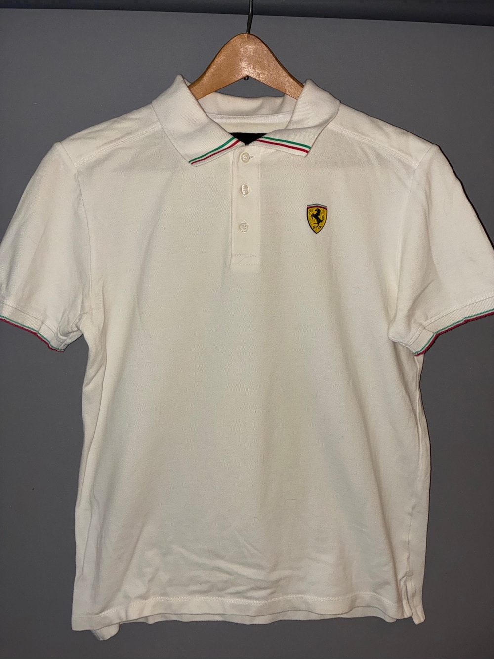 Ferrari White Polo with Tricolor Collar and Sleeve Trim